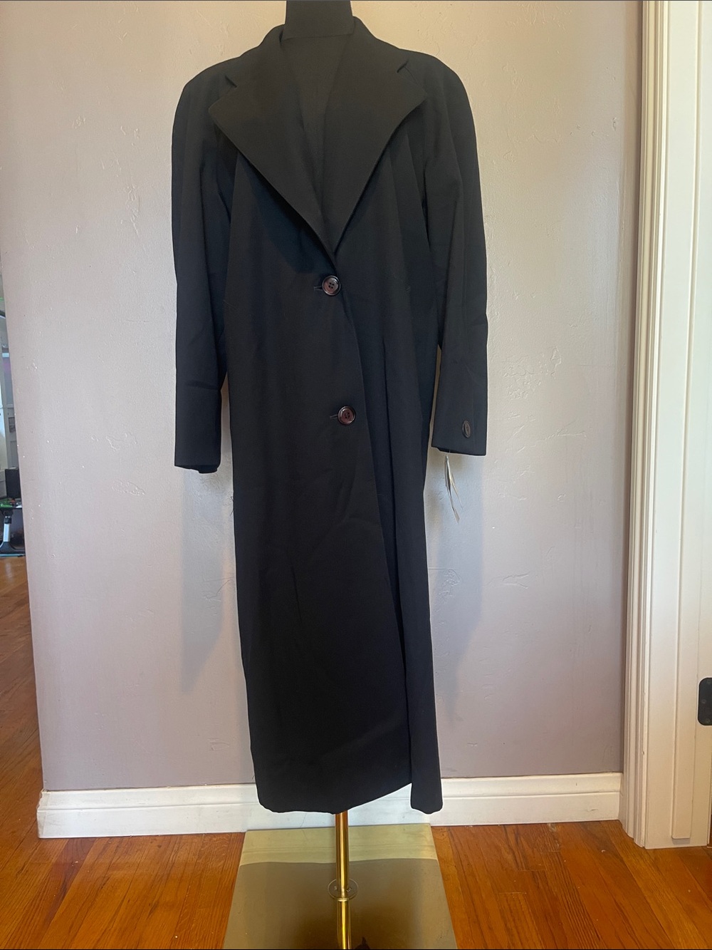 NWT VTG Jones New York 100% Wool Gabardine Maxi Duster Overcoat Black - 2P